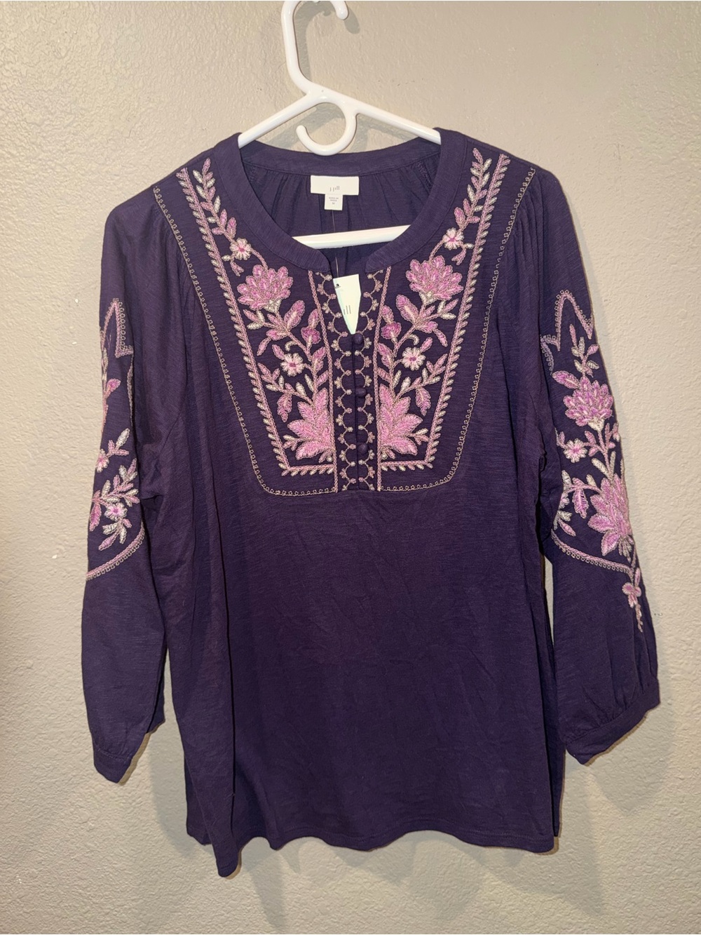 J.Jill Purple Embroidered Boho Peasant Blouse Top Medium